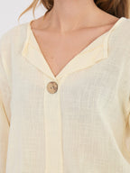 Blusa in Cotone con Scollo a V e Bottone Decorativo (Stella)
