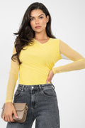 Giallo / Universale Body drappeggiato con maniche in voile