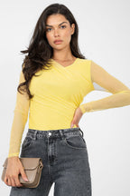 Giallo / Universale Body drappeggiato con maniche in voile