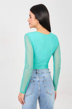 Body drappeggiato con maniche in voile - ELISA - 223387