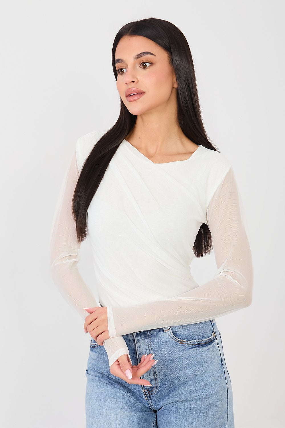 Body drappeggiato con maniche in voile - ELISA - 223387