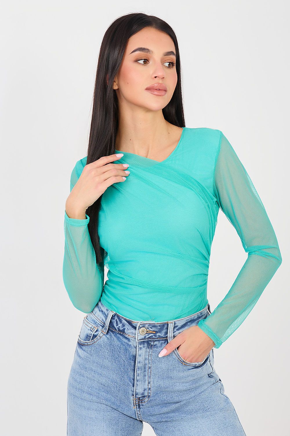 Body drappeggiato con maniche in voile - ELISA - 223387