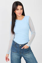 Azzurro / Universale Body drappeggiato con maniche in voile