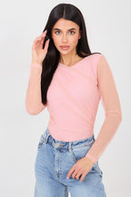 Rosa / Universale Body drappeggiato con maniche in voile