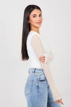 Bianco / Universale Body drappeggiato con maniche in voile