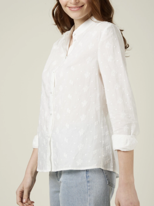 Mandarin collar shirt in 100% cotton - FLEUR