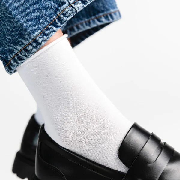 Bianco / 35-37 Calze corte donna con risvolto senza