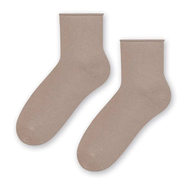 Beige / 35-37 Calze corte donna con risvolto senza elastico