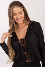 Camicetta elegante in viscosa con scollo a laccio e ruches