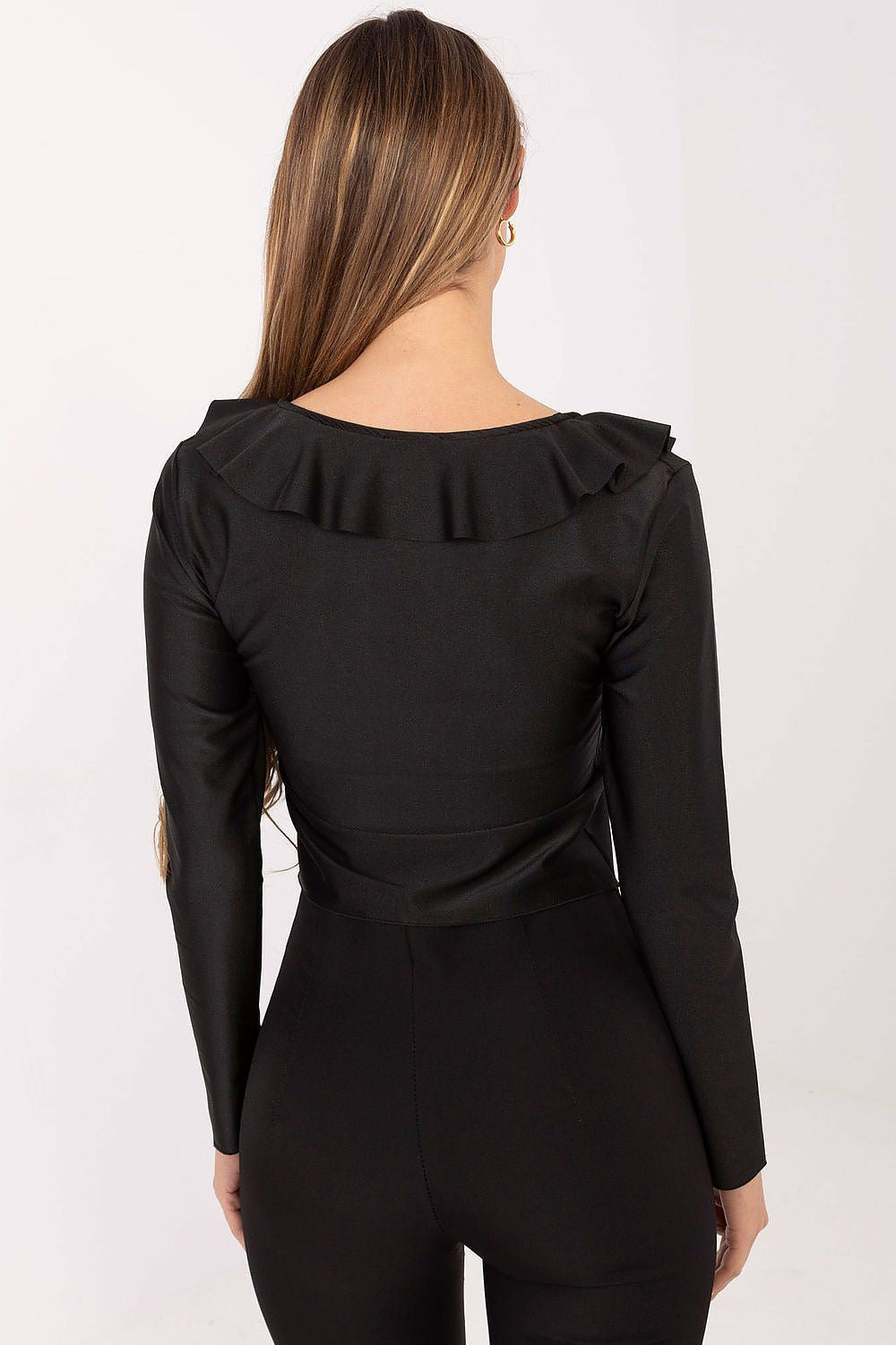 Camicetta elegante in viscosa con scollo a laccio e ruches