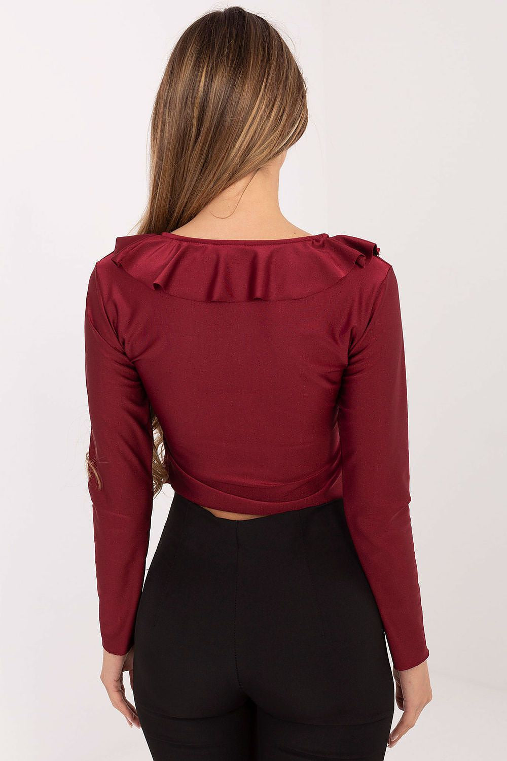 Camicetta elegante in viscosa con scollo a laccio e ruches