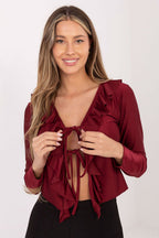 Camicetta elegante in viscosa con scollo a laccio e ruches