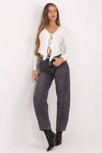 Camicetta elegante in viscosa con scollo a laccio e ruches