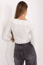 Camicetta elegante in viscosa con scollo a laccio e ruches