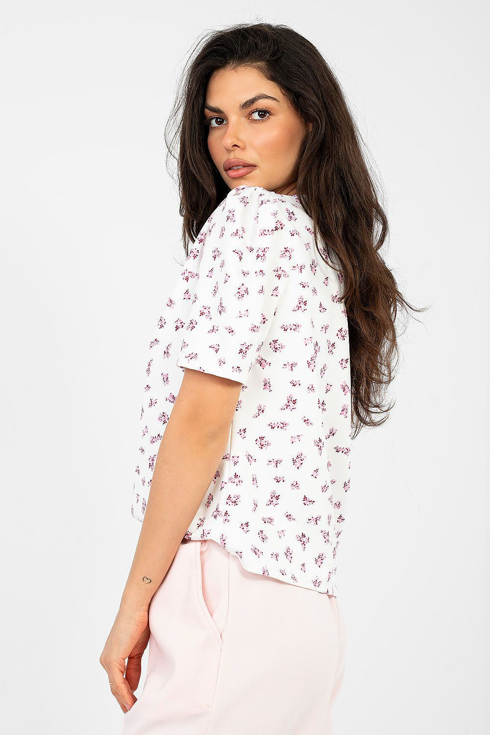 Camicetta maglia con scollo rotondo e maniche corte stampa