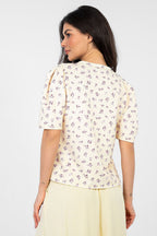 Camicetta maglia con scollo rotondo e maniche corte stampa