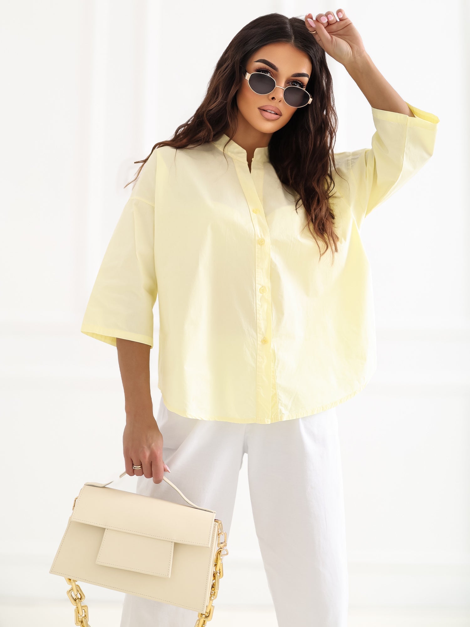 Camicia in 100% Cotone con Scollo a V e Maniche 3/4 (Lara)