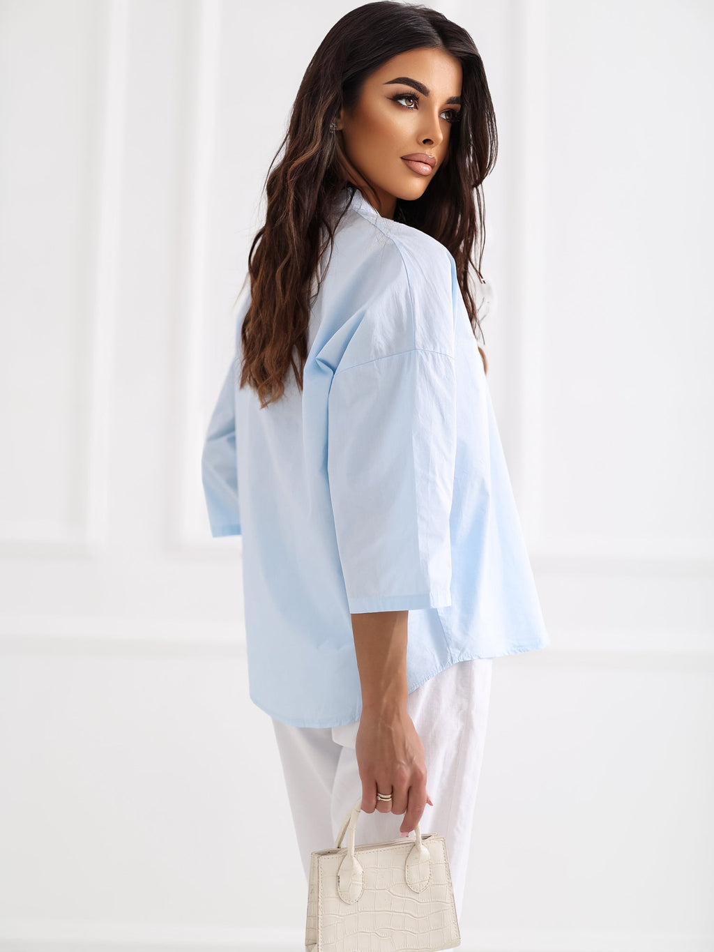 Camicia in 100% Cotone con Scollo a V e Maniche 3/4 (Lara)