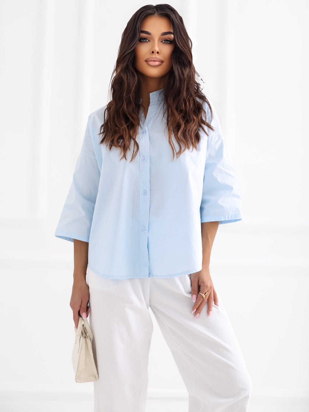 ONE SIZE / Azzurro Camicia in 100% Cotone con Scollo a V