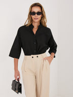 ONE SIZE / Nero Camicia in 100% Cotone con Scollo a V