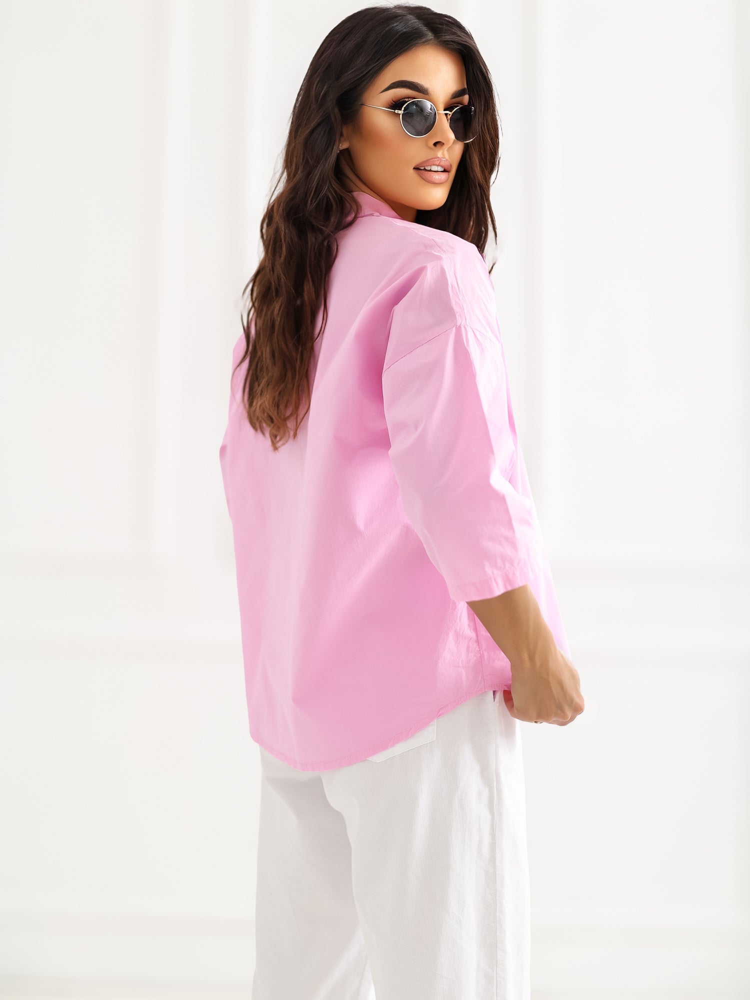 Camicia in 100% Cotone con Scollo a V e Maniche 3/4 (Lara)