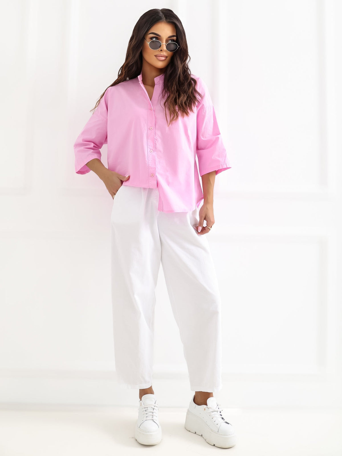 Camicia in 100% Cotone con Scollo a V e Maniche 3/4 (Lara)