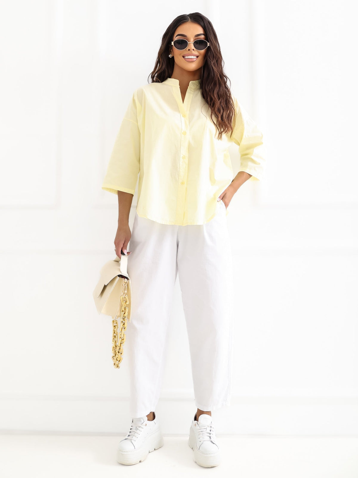 Camicia in 100% Cotone con Scollo a V e Maniche 3/4 (Lara)