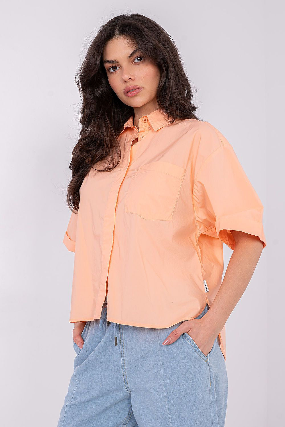 Arancione / XS Camicia casual a manica corta in cotone