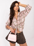 Rosa / ONE SIZE Camicia Casual a Quadri con Maniche 7/8