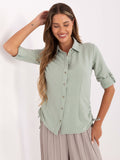 Verde / S Camicia Classica in Cotone Stretch con Maniche