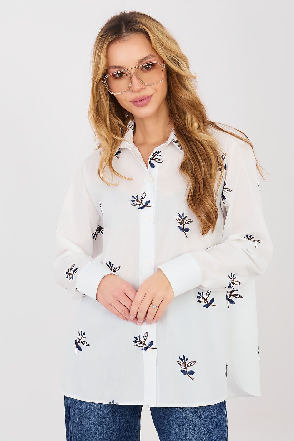 Camicia in cotone da donna con maniche lunghe e colletto