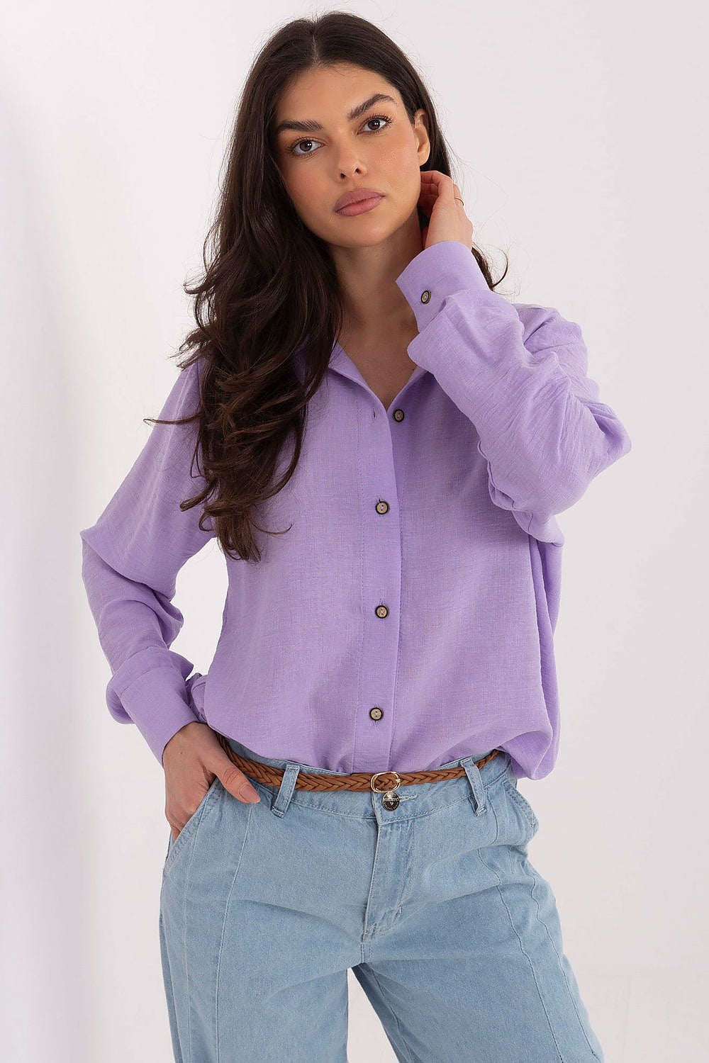 Viola / S Camicia da donna in cotone di alta qualità