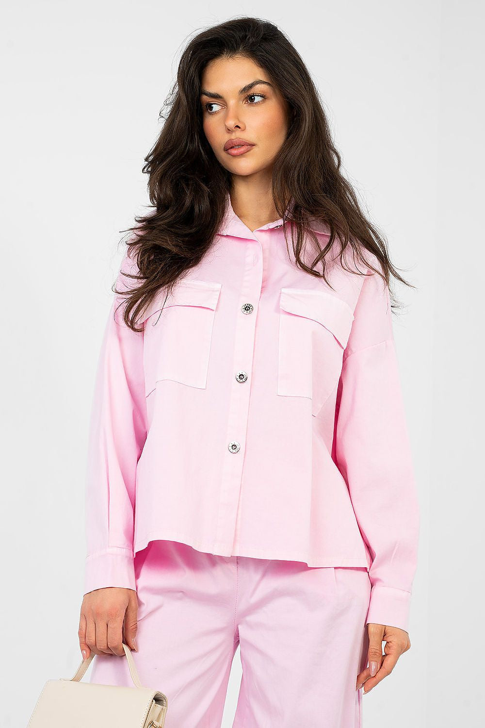 Rosa / Universale Camicia da donna in cotone elasticizzato