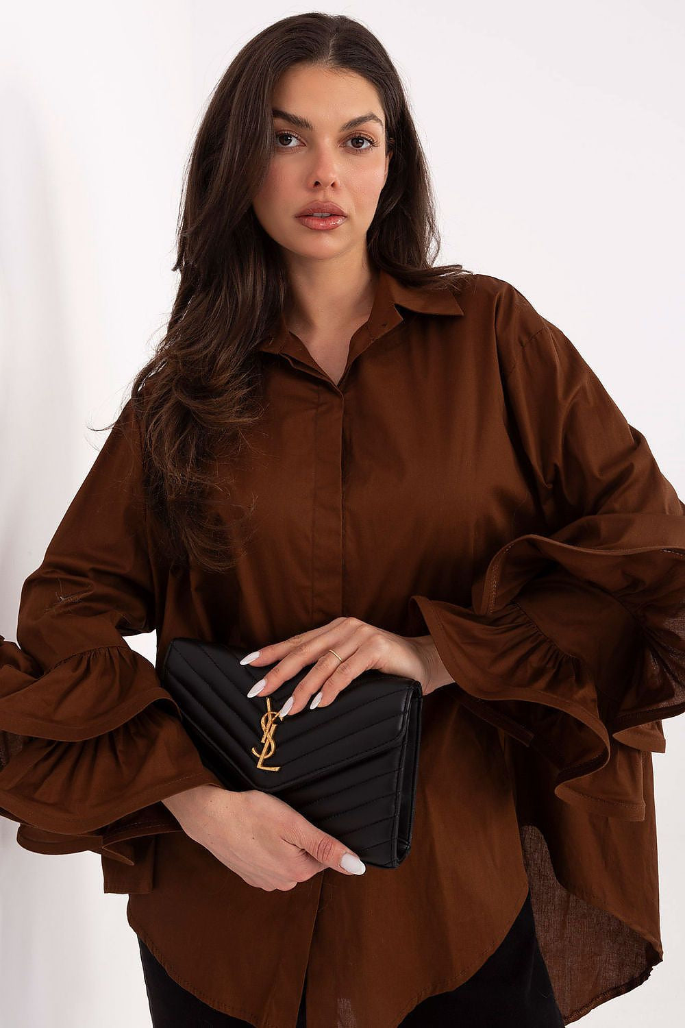 Marrone / Universale Camicia da donna oversize a manica