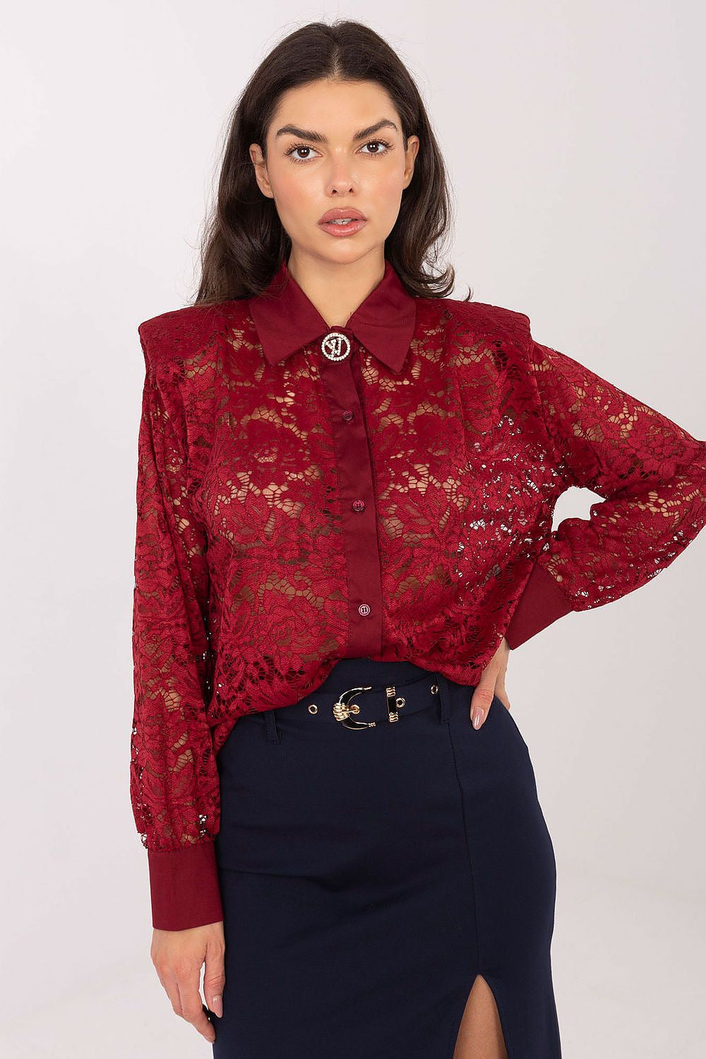 Rosso / Universale Camicia da donna in pizzo - 222317