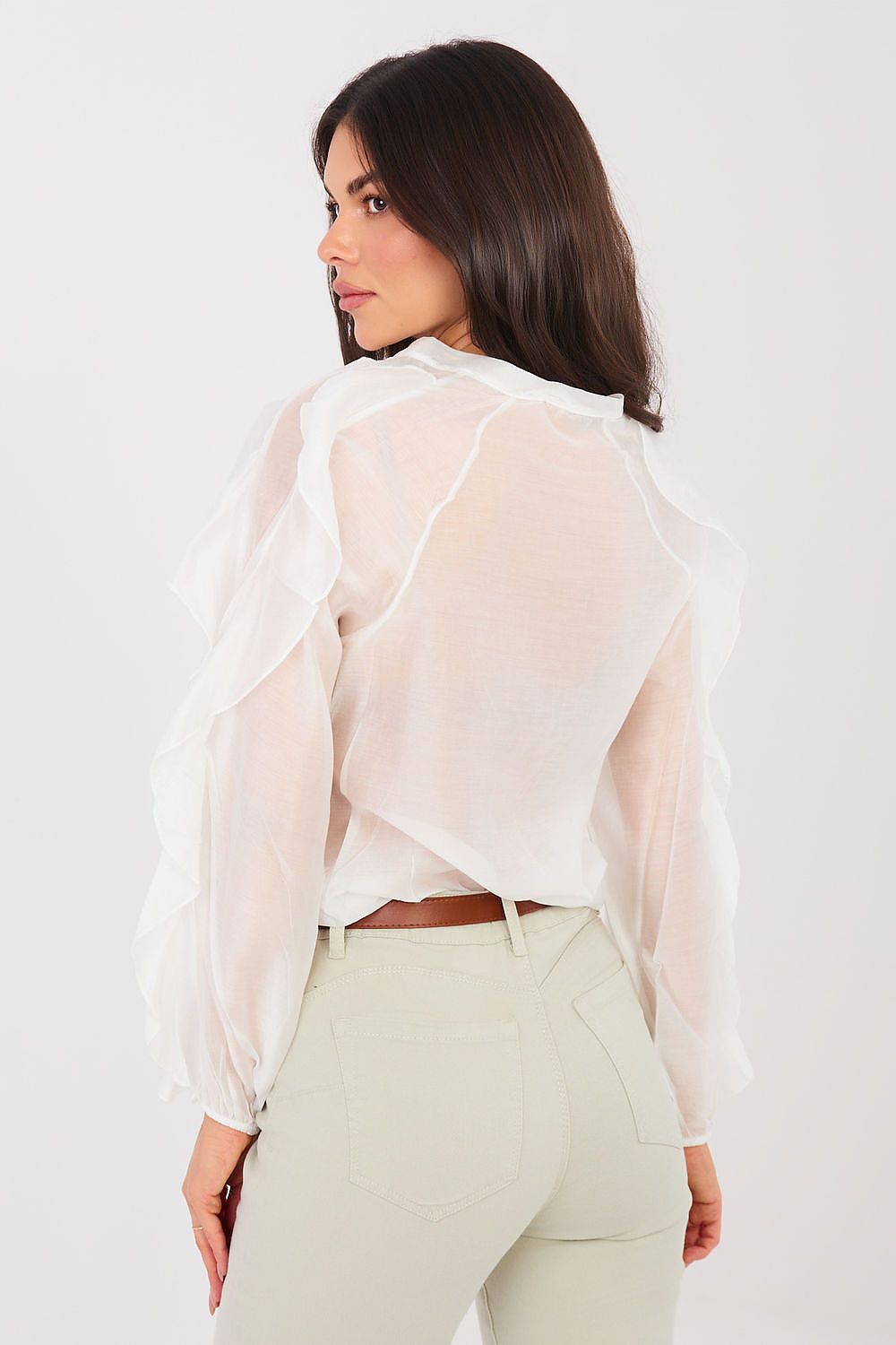 Camicia elegante in tencel senza colletto - ELEONORA