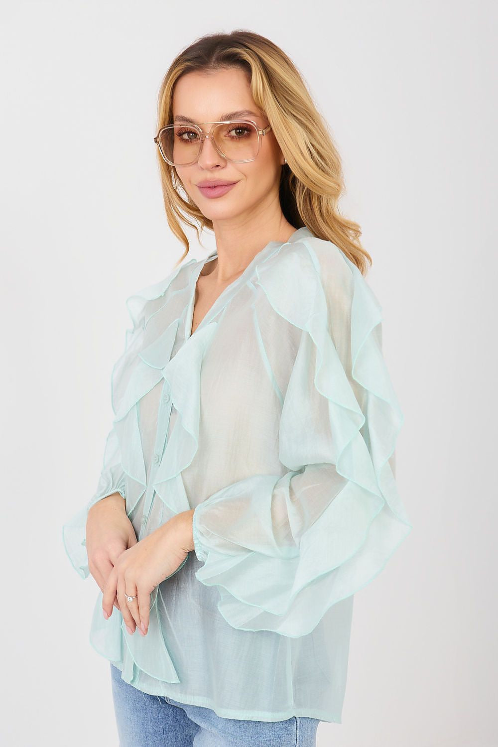 Camicia elegante in tencel senza colletto - ELEONORA