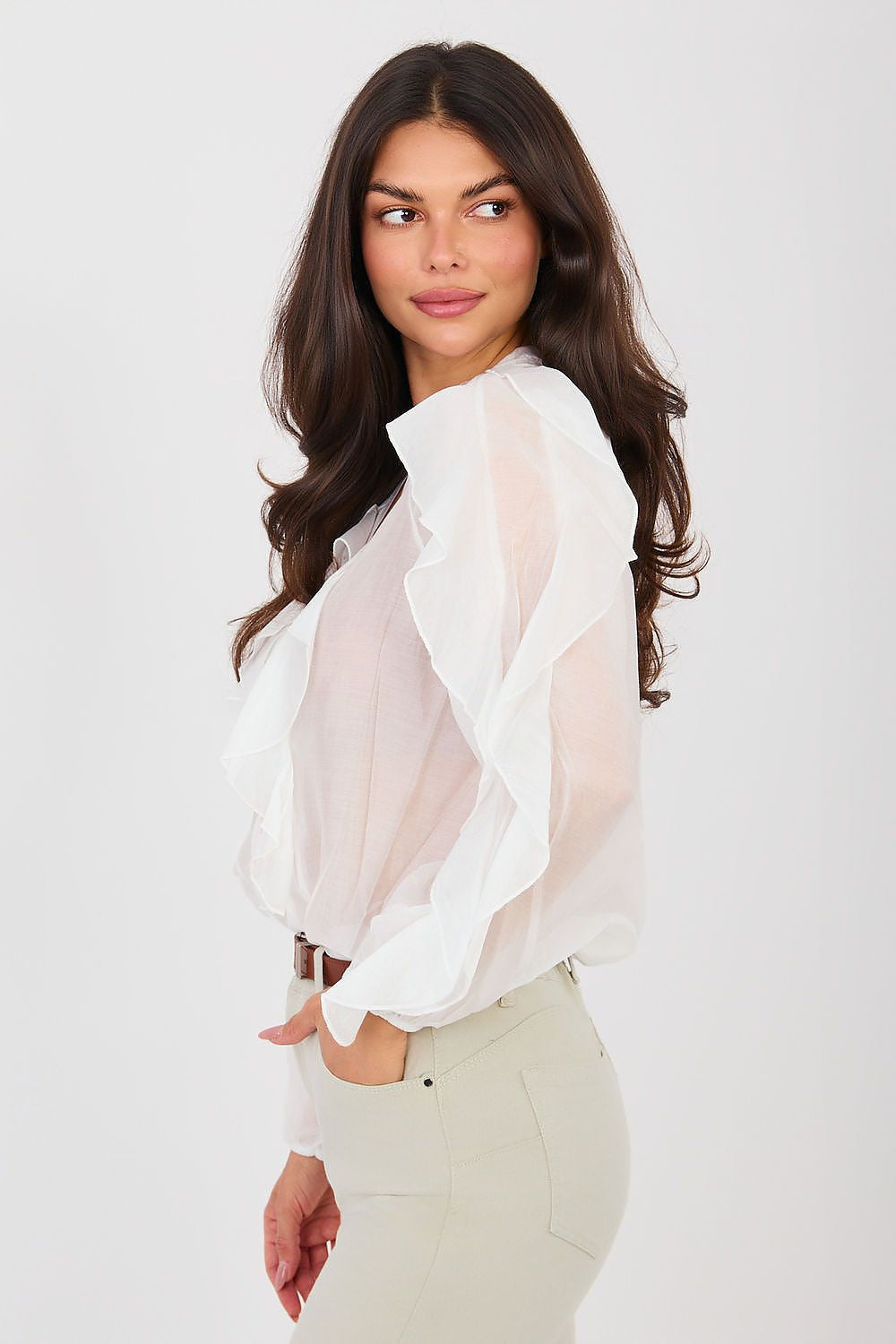 Camicia elegante in tencel senza colletto - ELEONORA