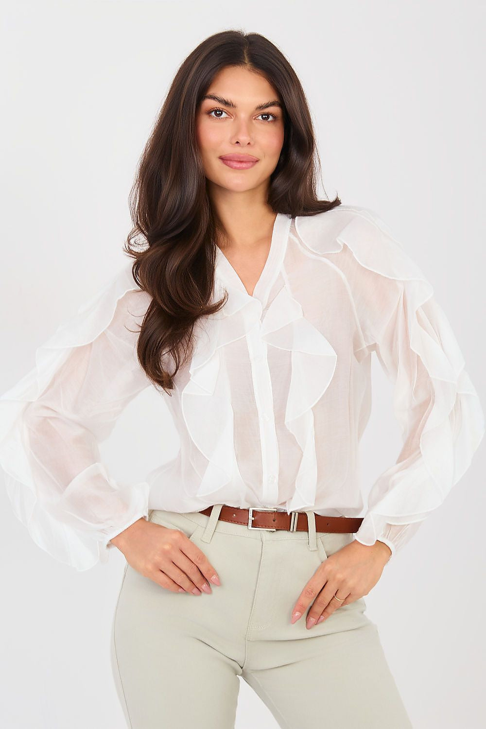 Bianco / Universale Camicia elegante in tencel senza