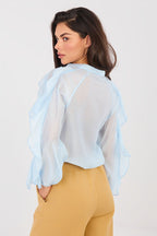 Camicia elegante in tencel senza colletto - ELEONORA