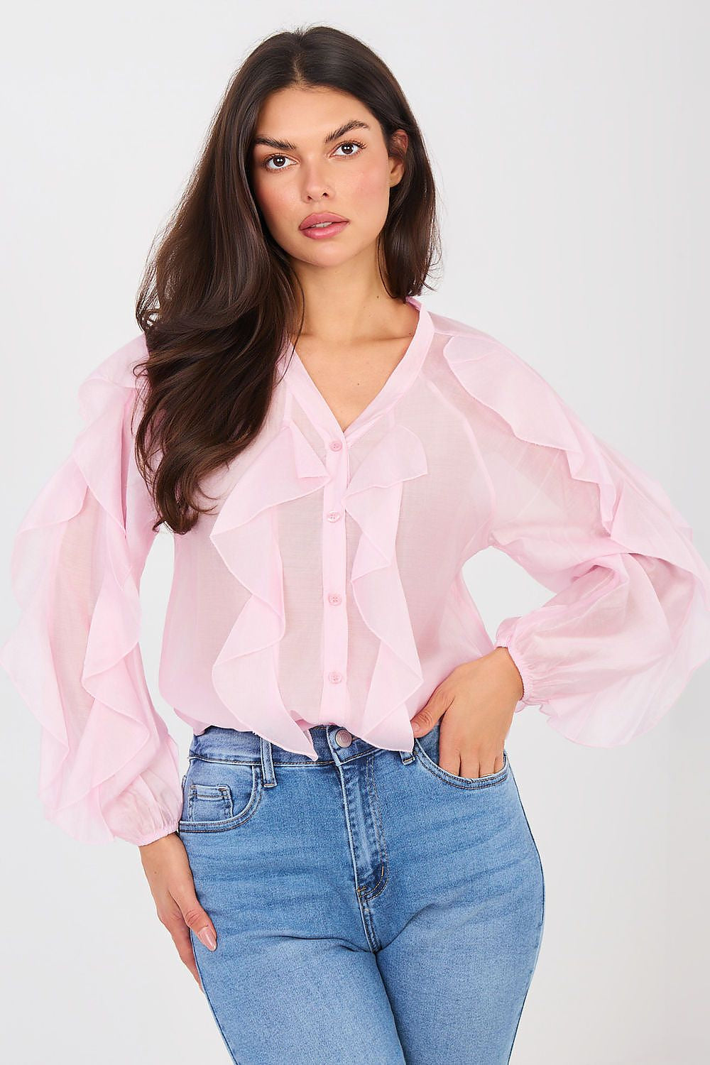 Rosa / Universale Camicia elegante in tencel senza colletto