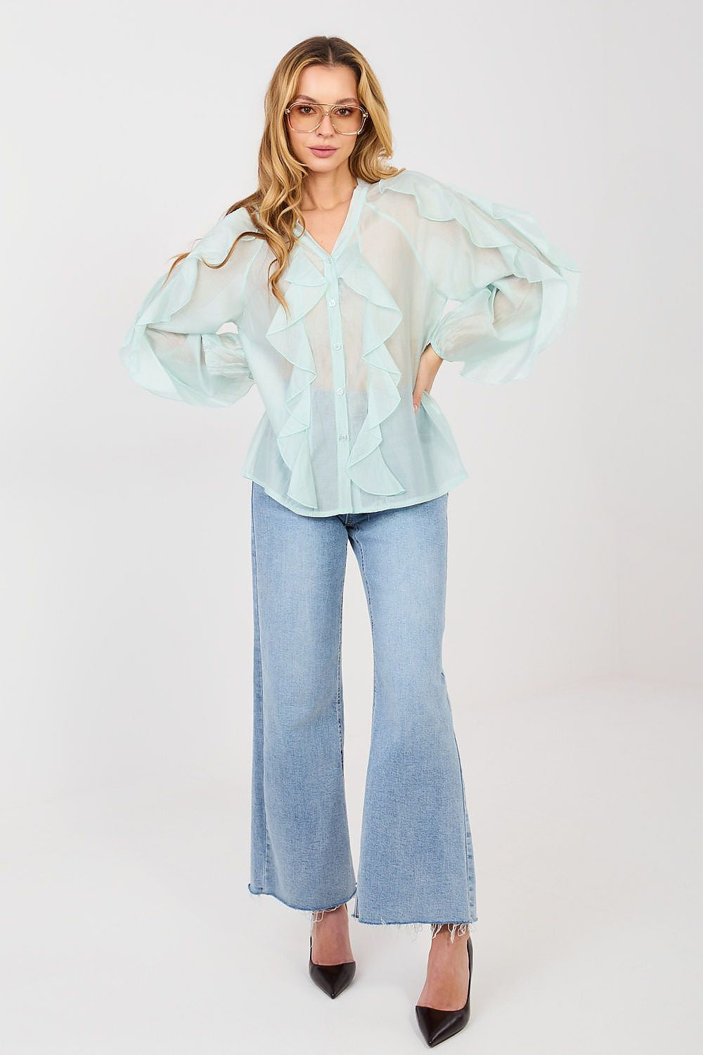 Camicia elegante in tencel senza colletto - ELEONORA