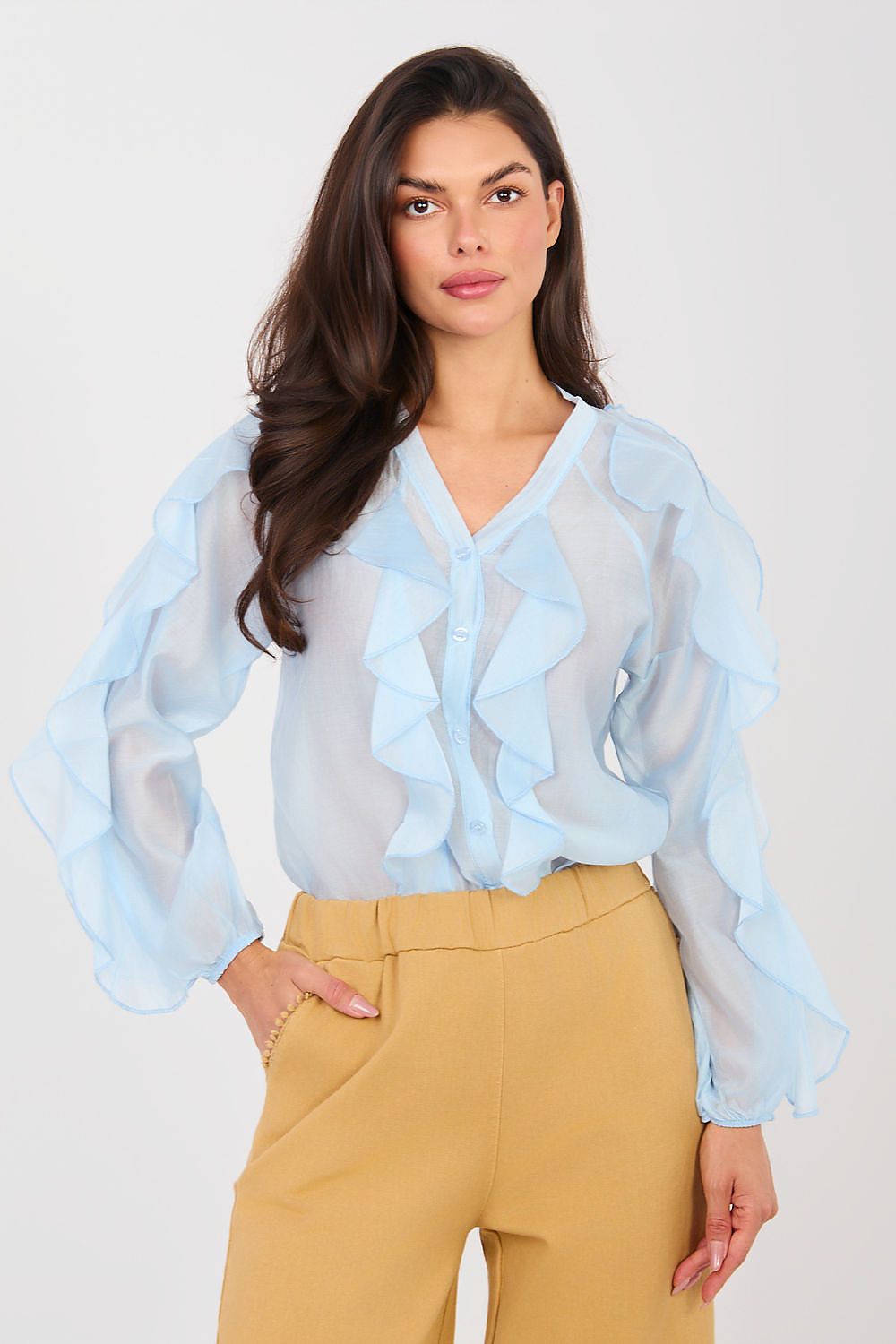 Camicia elegante in tencel senza colletto - ELEONORA