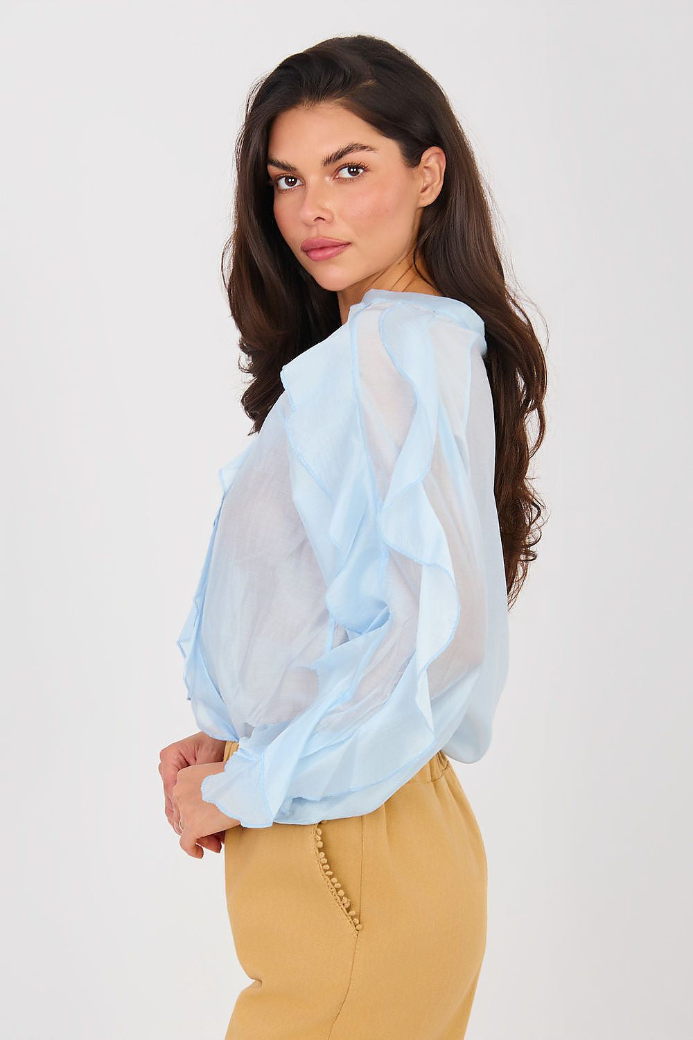 Camicia elegante in tencel senza colletto - ELEONORA