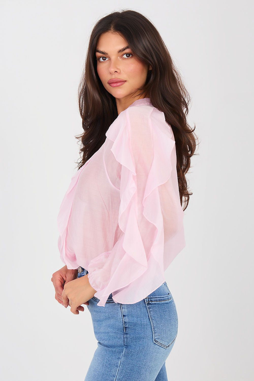 Camicia elegante in tencel senza colletto - ELEONORA