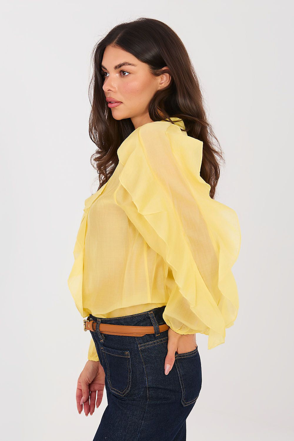 Camicia elegante in tencel senza colletto - ELEONORA