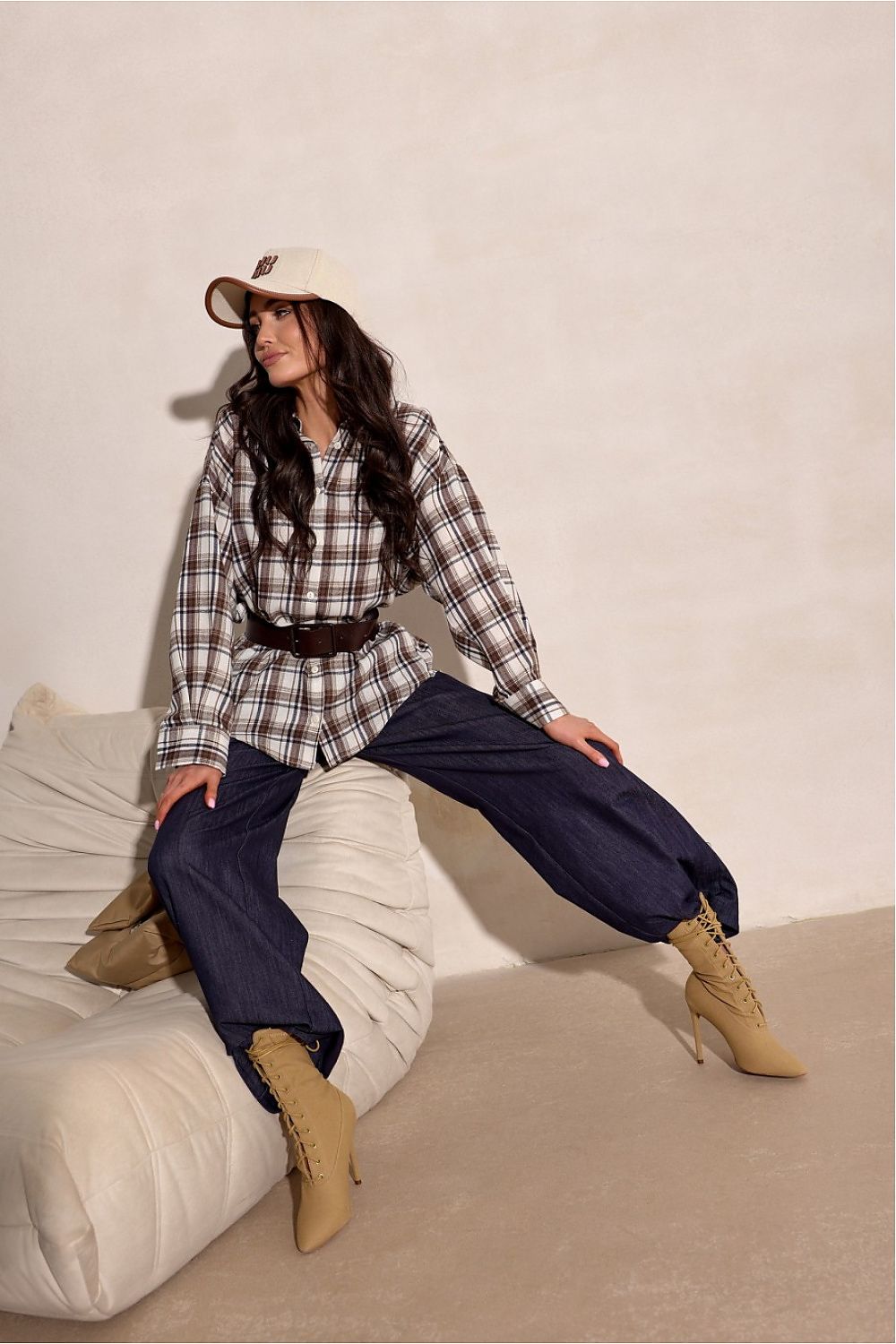 Camicia a manica lunga con motivo quadri e colletto