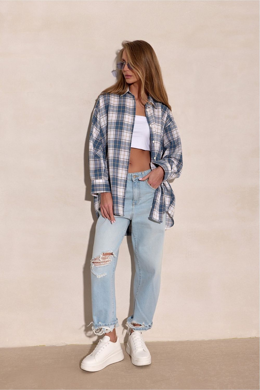 Camicia a manica lunga con motivo quadri e colletto