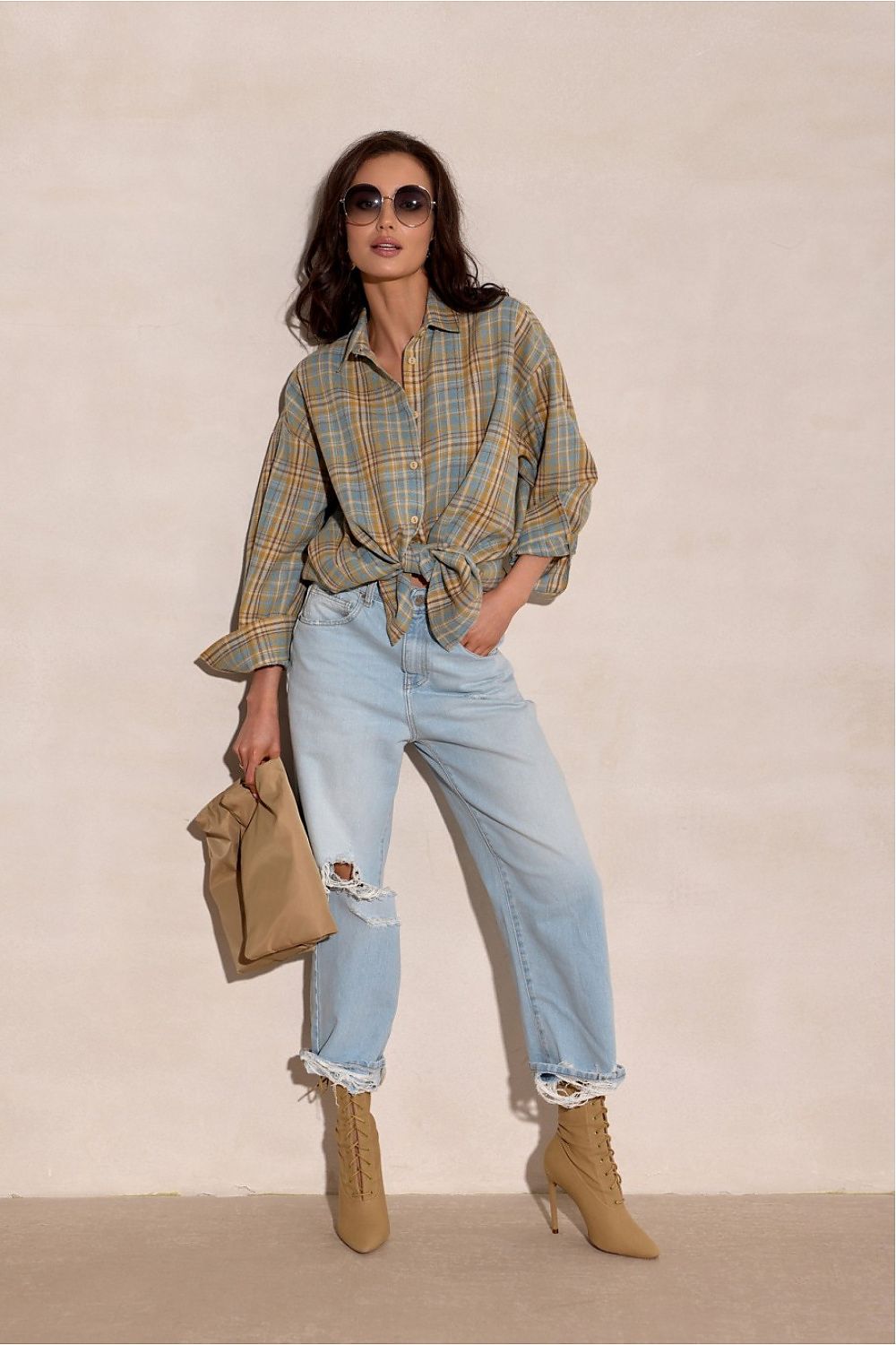 Camicia a manica lunga con motivo quadri e colletto