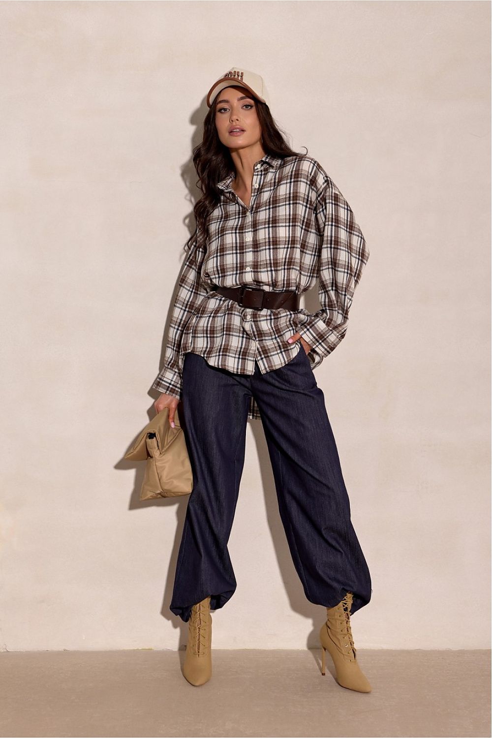 Camicia a manica lunga con motivo quadri e colletto